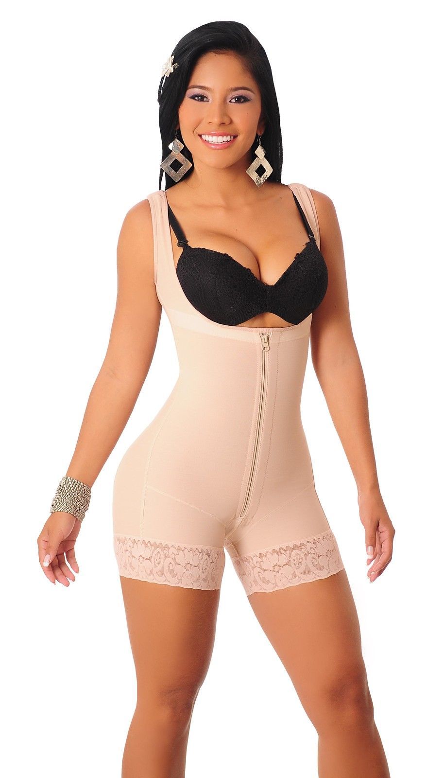 F3235-1 Short Sexy Zip Waist Cincher Jumpsuit Corset